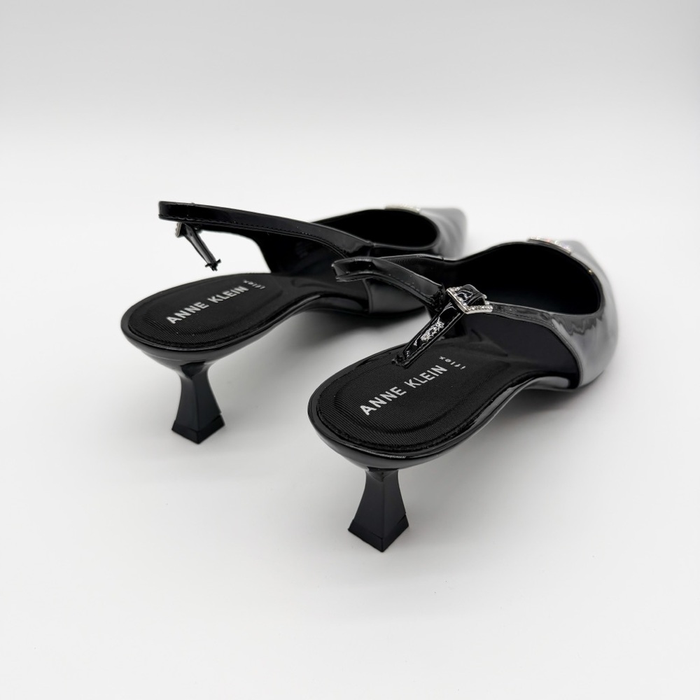 Anne Klein Iset Slingback Pointed Toe Kitten Heel Pumps Patent Black 11 NEW - Picture 6 of 15